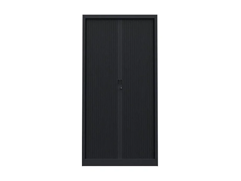 Armoire de bureau à rideaux noir 2 portes coulissantes Klass L90xH180xP43