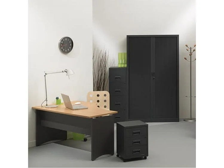 Armoire de bureau à rideaux noir 2 portes coulissantes Klass L90xH180xP43