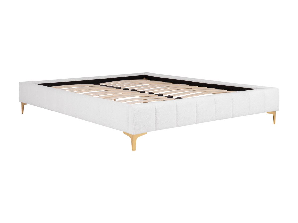 Deko-Polster-Bettgestell - 160 x 200 cm - Bouclé-Stoff & goldfarbene Füßen günstig online kaufen