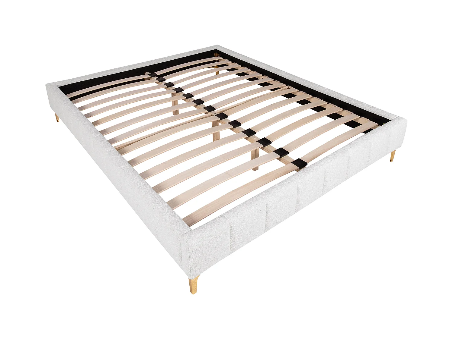 Somier tapizado decorativo 160 x 200 cm tela de rizo y patas doradas - SHEN de YSMÉE