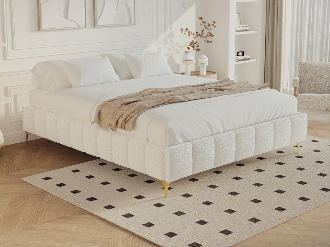 Estrado decorativo acolchoado 160x200 cm tecido bouclé e pés dourados - SHEN da YSMÉE