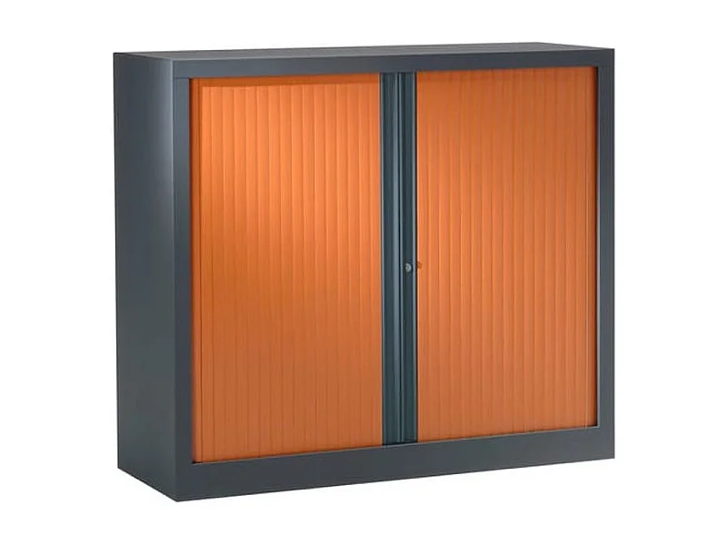 Armoire de bureau à rideaux anthracite 2 portes coulissantes merisier Klass L90xH100xP45