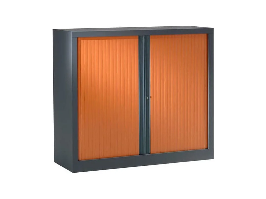 Armoire de bureau à rideaux anthracite 2 portes coulissantes merisier Klass L90xH100xP45