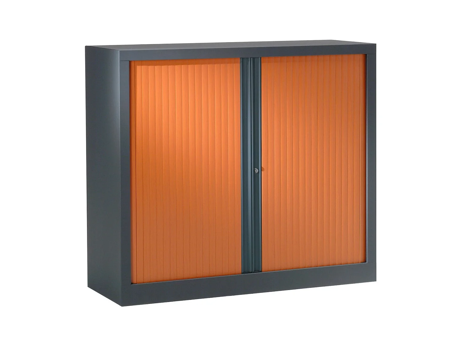 Armoire de bureau à rideaux anthracite 2 portes coulissantes merisier Klass L90xH100xP45