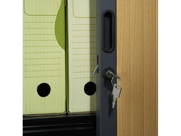 Armoire de bureau à rideaux anthracite 2 portes coulissantes merisier Klass L90xH100xP45