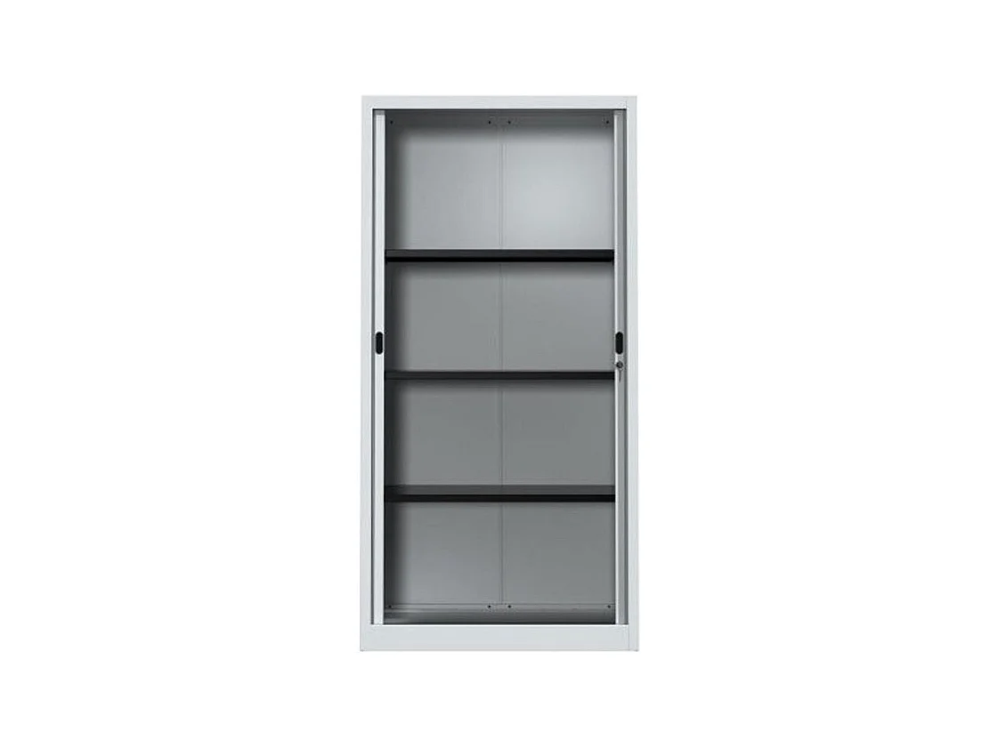 Armoire de bureau à rideaux gris 2 portes coulissantes Klass L90xH180xP43