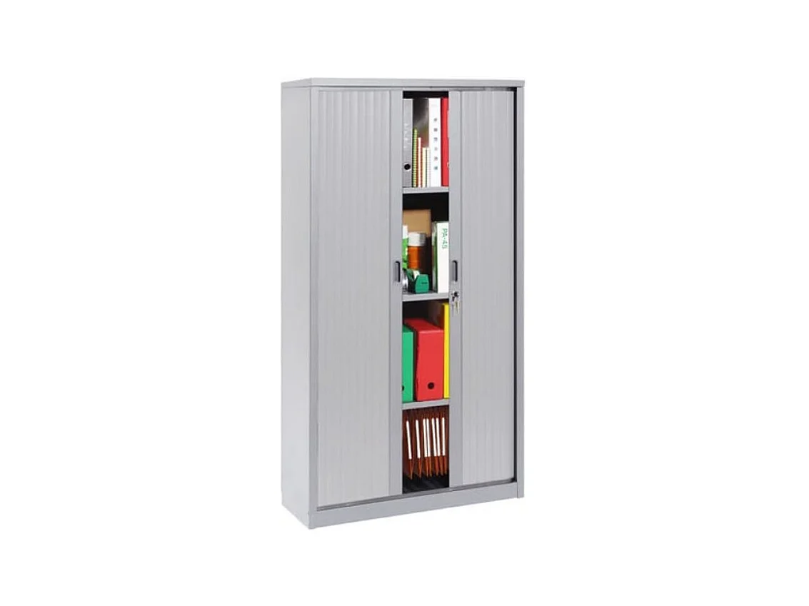 Armoire de bureau à rideaux gris 2 portes coulissantes Klass L90xH180xP43