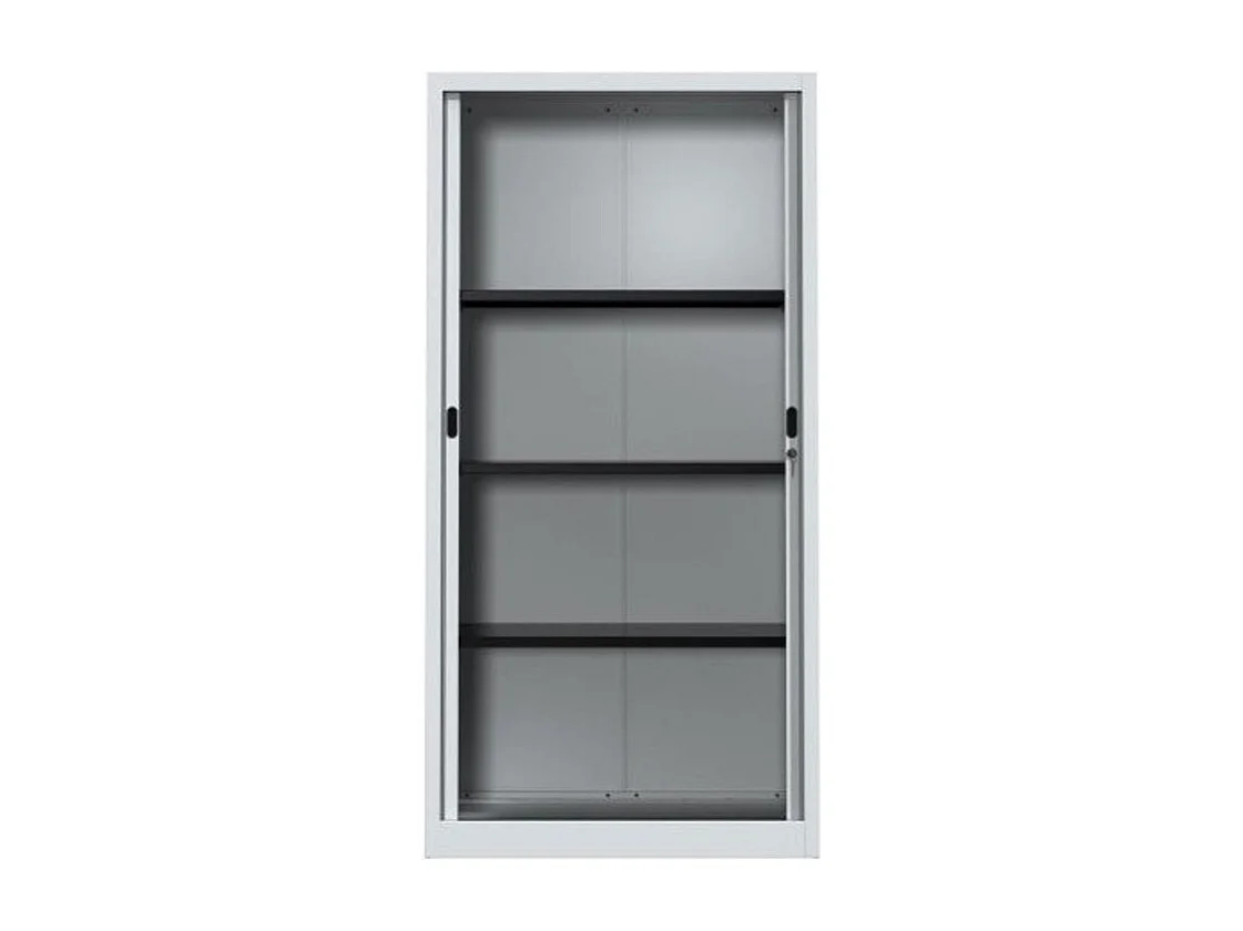 Armoire de bureau à rideaux gris 2 portes coulissantes Klass L90xH180xP43