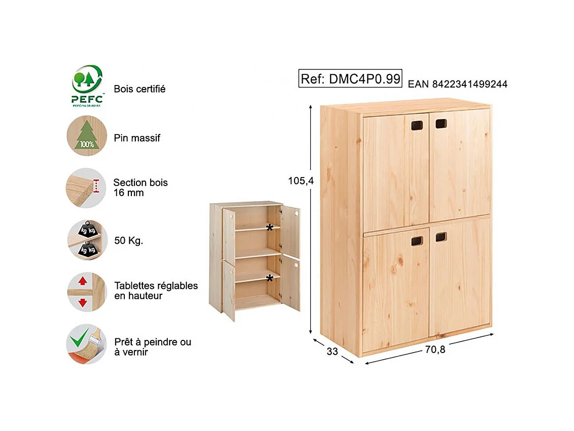 Contenitore Dinamic a 4 ante in pino