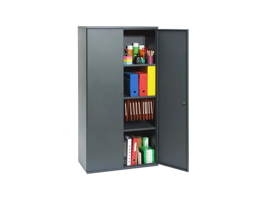 Armoire de bureau métallique anthracite 3 étagères Briko L80xH160xP41