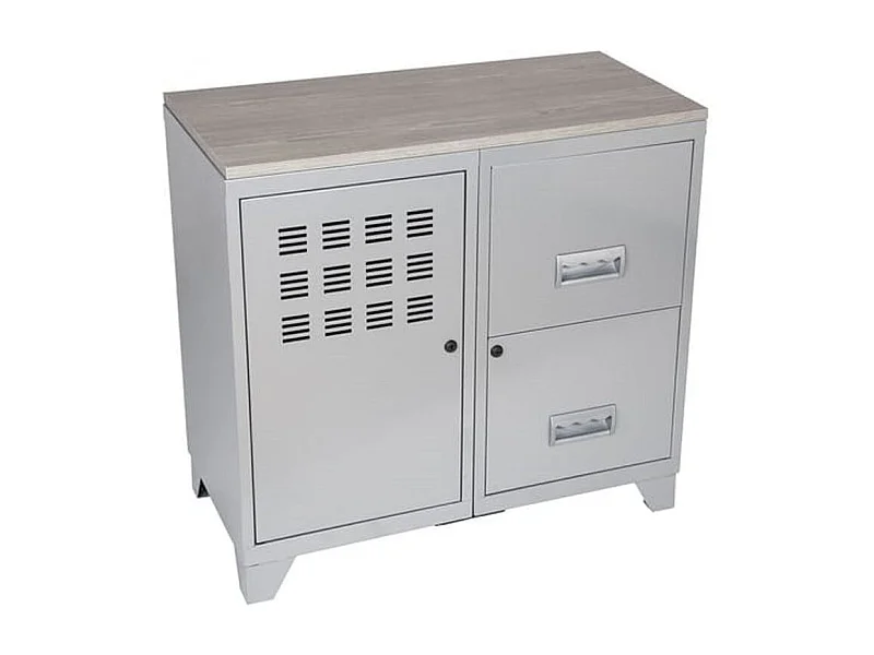 Meuble de rangement 1 porte 2 tiroirs métal argenté Regus