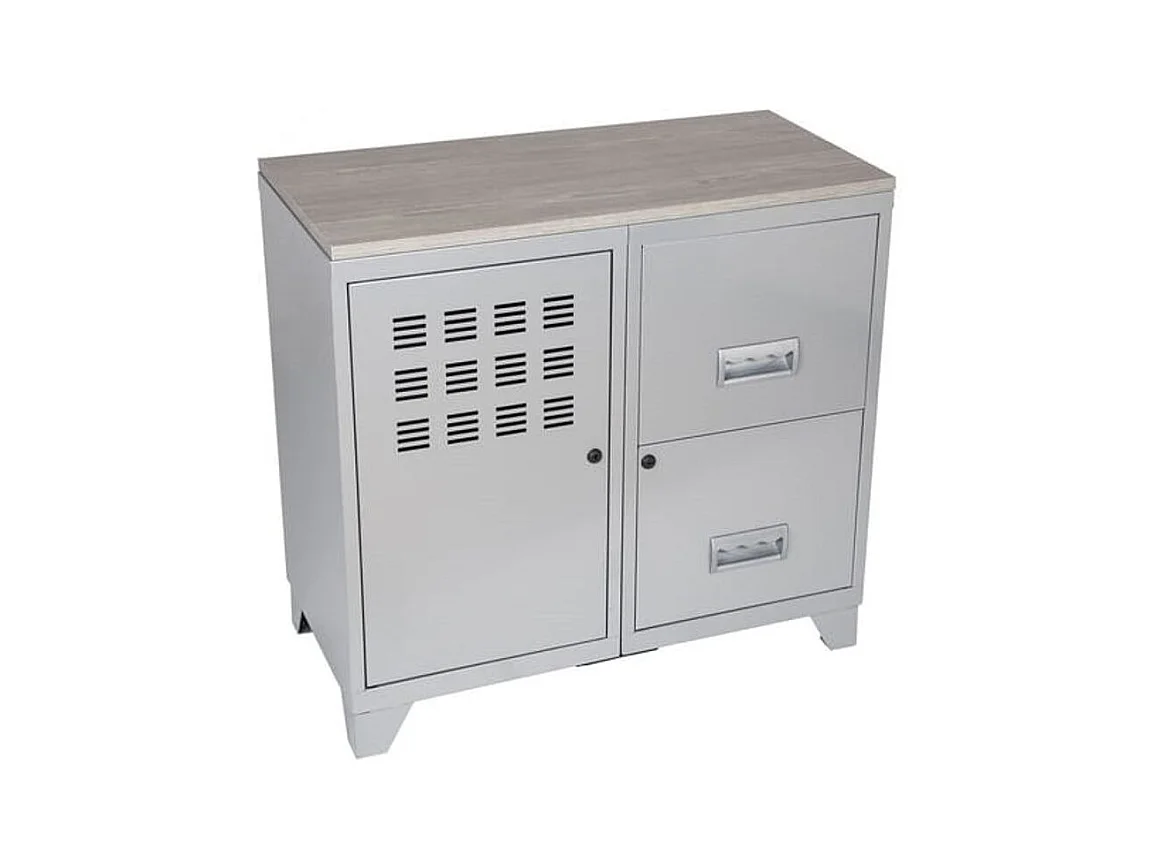 Meuble de rangement 1 porte 2 tiroirs métal argenté Regus
