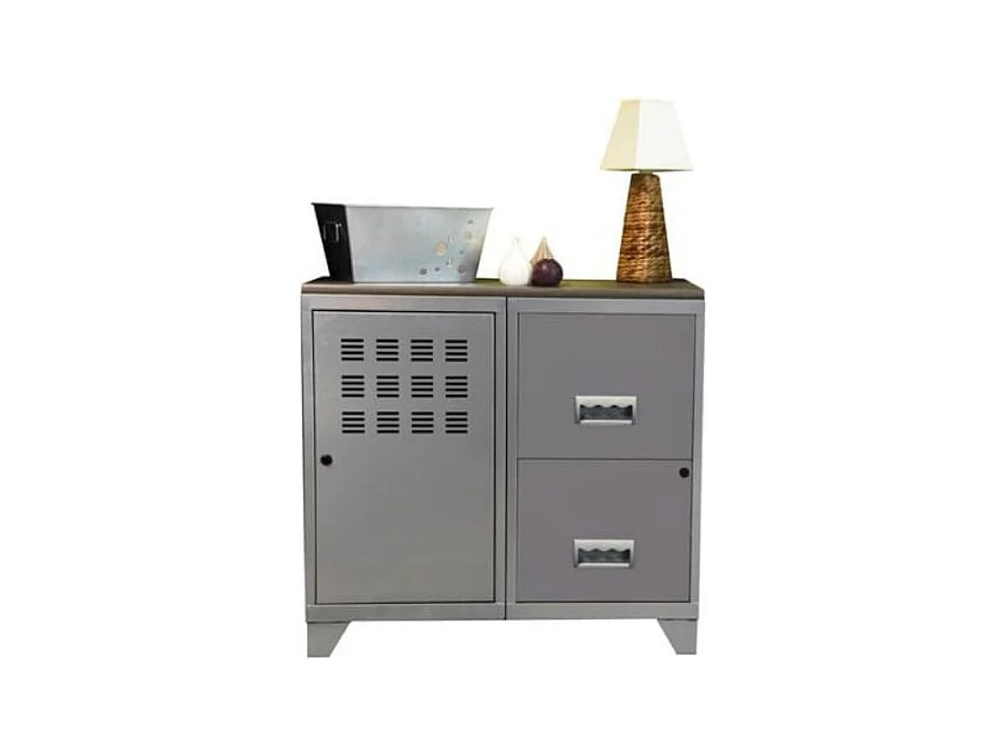 Meuble de rangement 1 porte 2 tiroirs métal argenté Regus