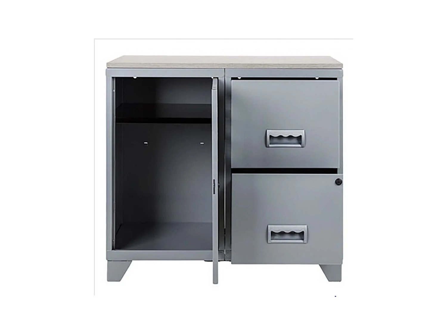 Meuble de rangement 1 porte 2 tiroirs métal argenté Regus