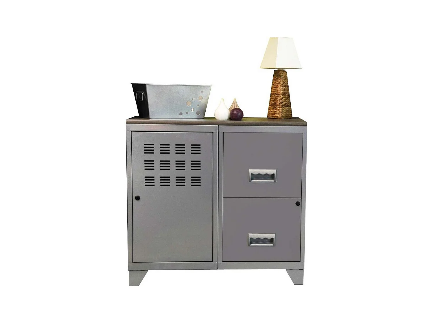 Meuble de rangement 1 porte 2 tiroirs métal argenté Regus