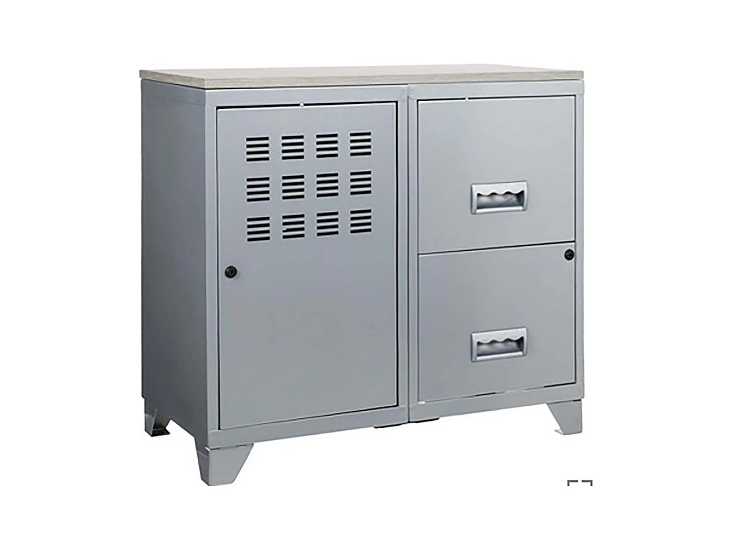 Meuble de rangement 1 porte 2 tiroirs métal argenté Regus