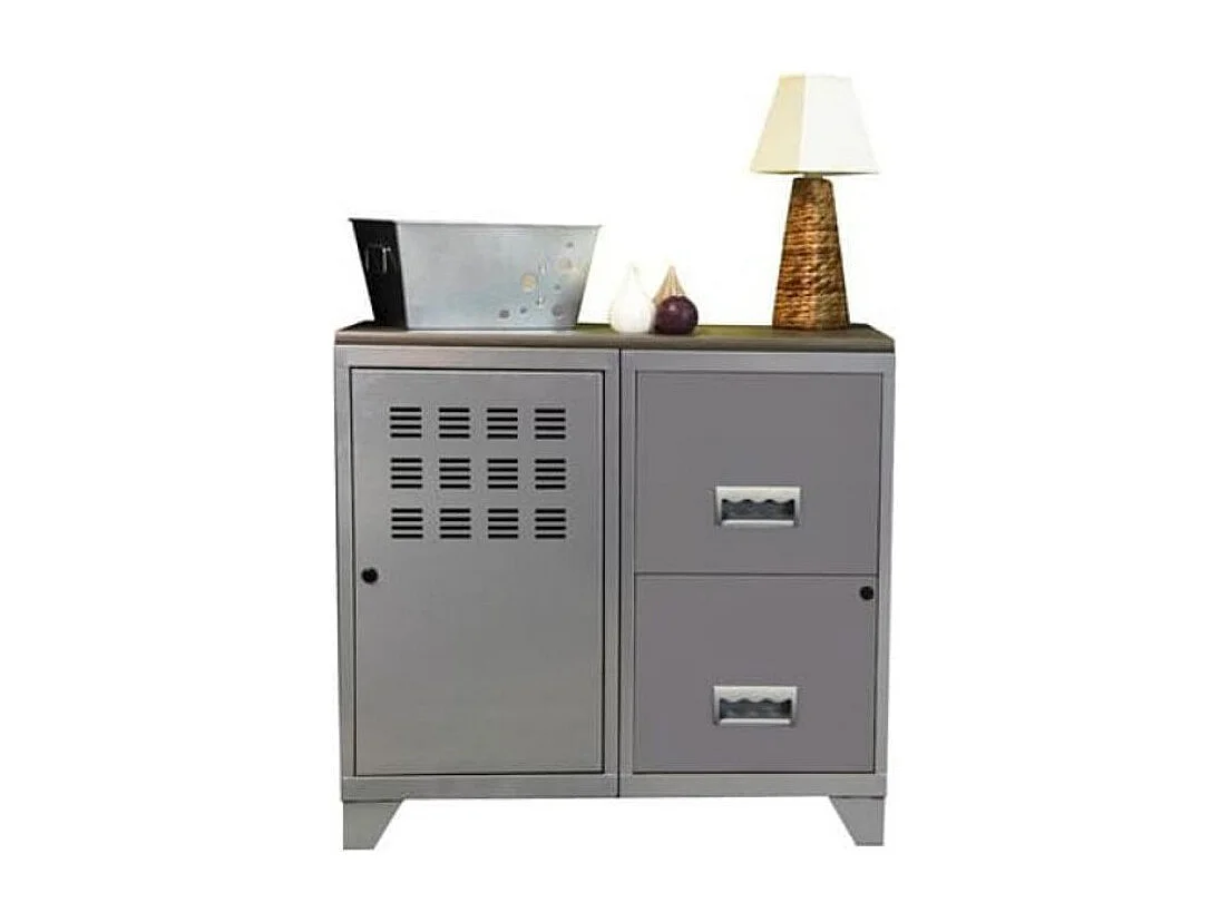 Meuble de rangement 1 porte 2 tiroirs métal argenté Regus