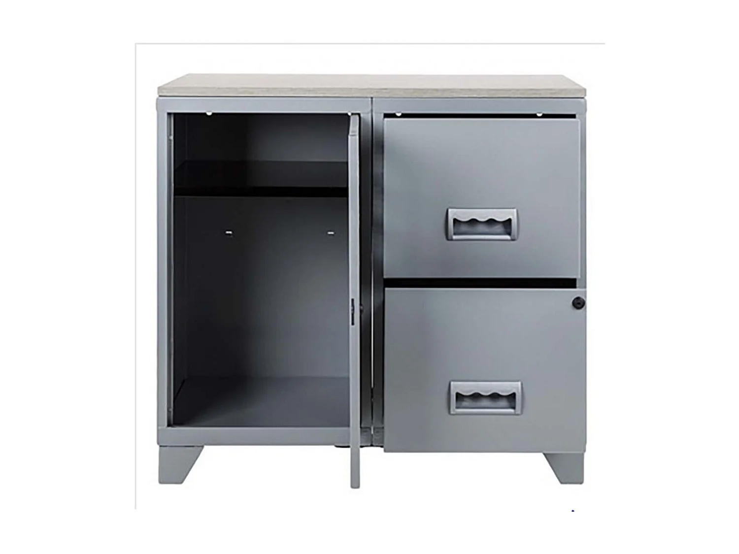 Meuble de rangement 1 porte 2 tiroirs métal argenté Regus