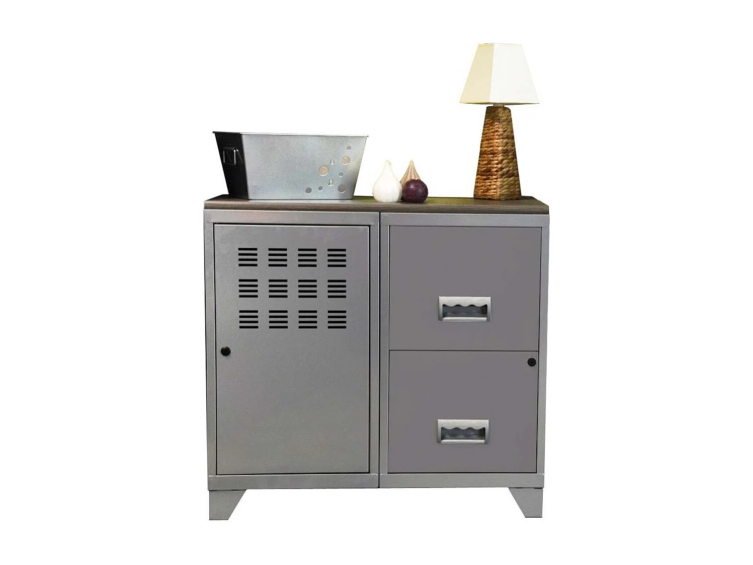 Meuble de rangement 1 porte 2 tiroirs métal argenté Regus