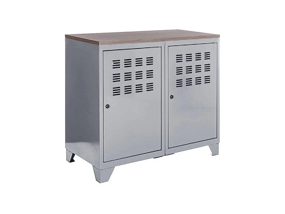 Meuble 2 portes métal gris et plateau chêne naturel Naya L80xH75xP40