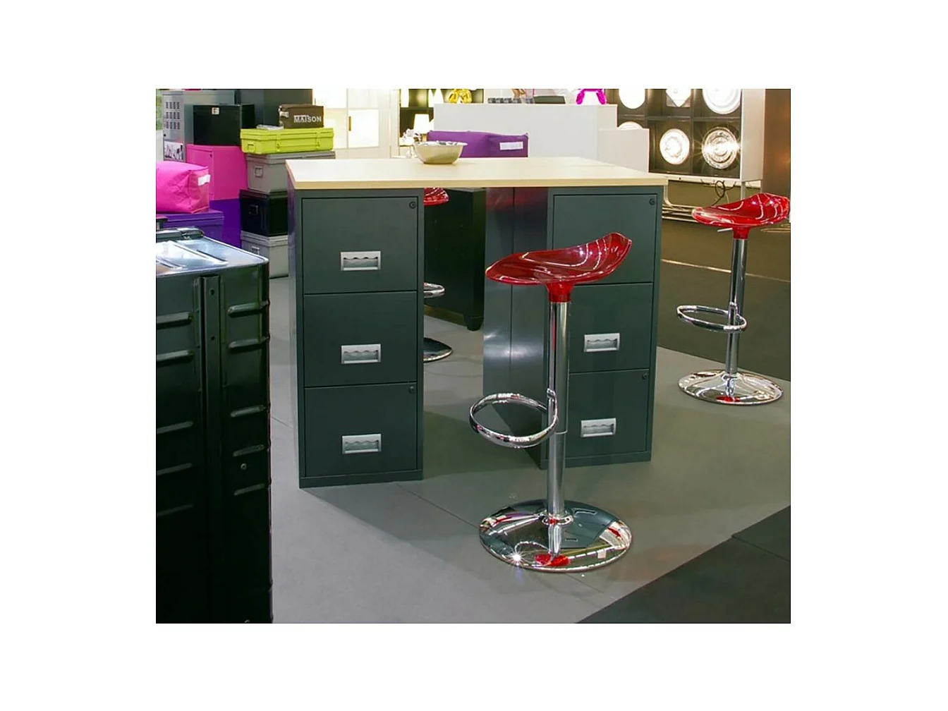 Colonne de rangement en acier 3 grands tiroirs Anthracite