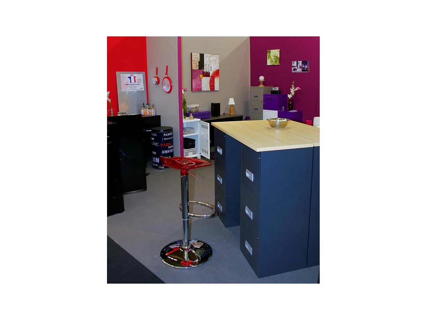 Colonne de rangement en acier 3 grands tiroirs Anthracite