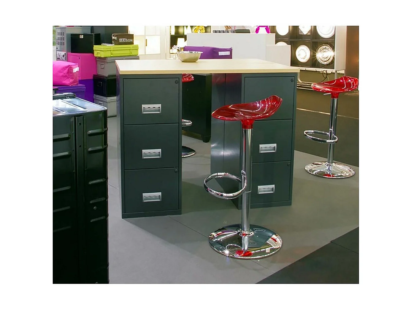 Colonne de rangement en acier 3 grands tiroirs Anthracite