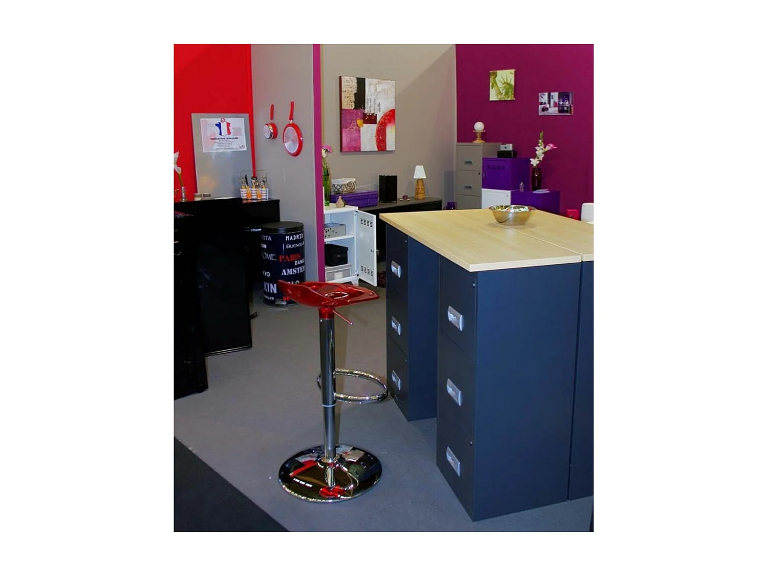 Colonne de rangement en acier 3 grands tiroirs Anthracite