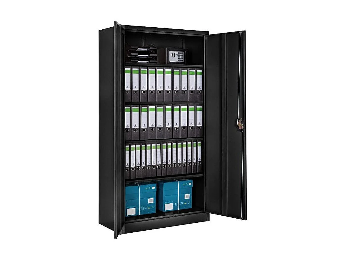 Armoire de bureau 2 portes métal rouge et noir Folia H 180