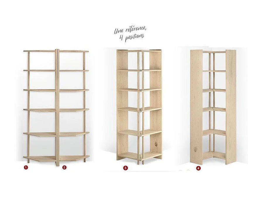 Etagère d'angle en pin brut Gala 6 tablettes
