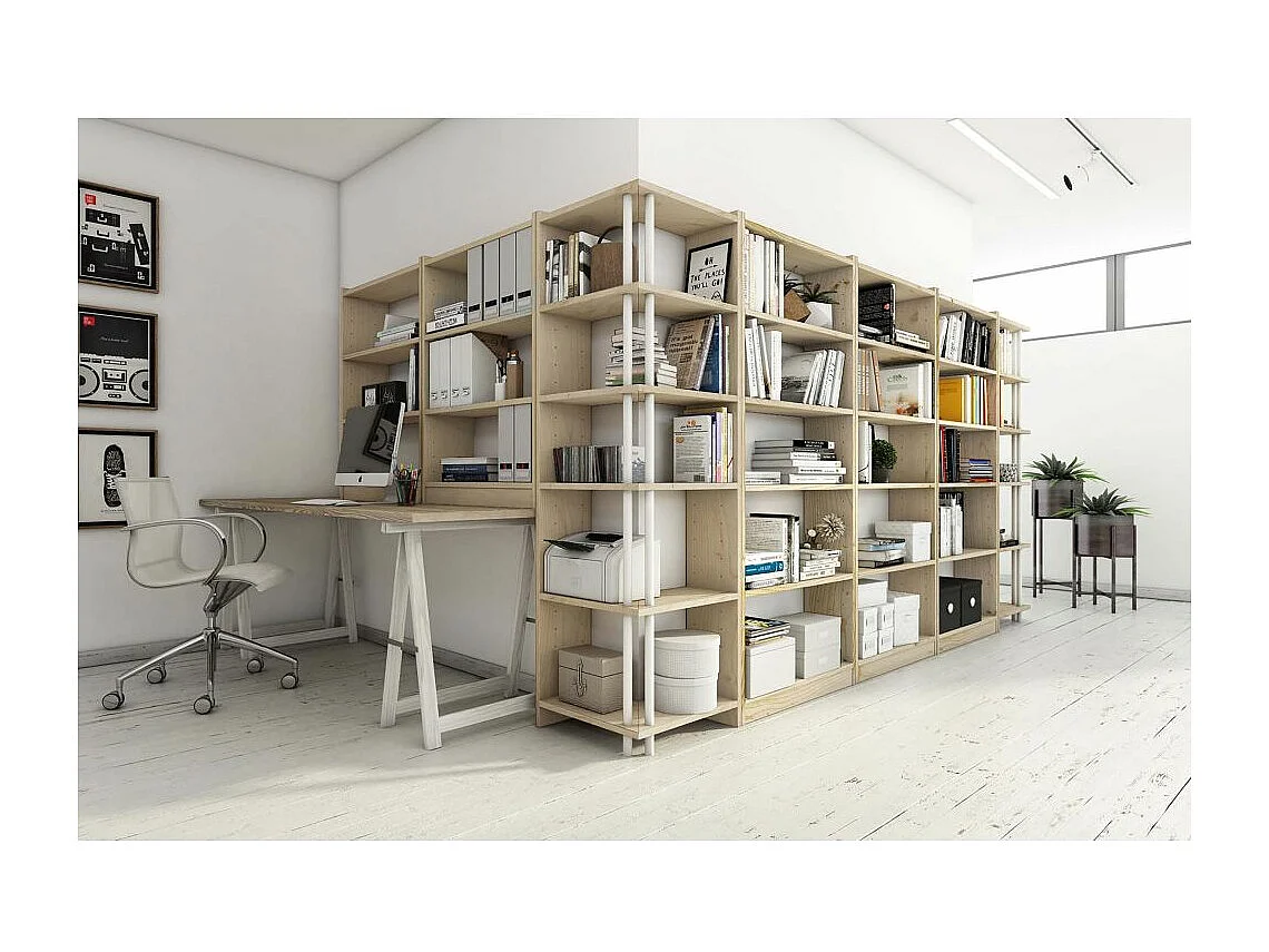 Etagère d'angle en pin brut Gala 6 tablettes