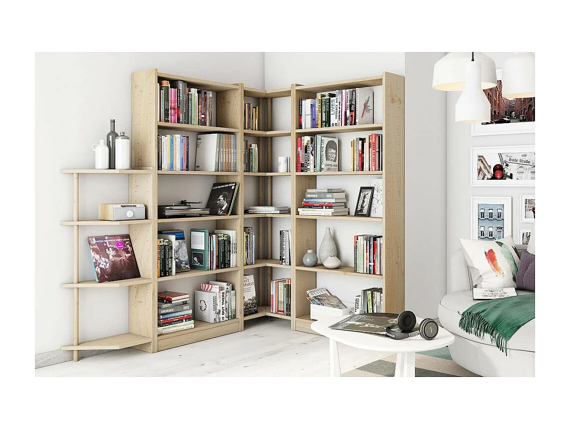 Etagère d'angle en pin brut Gala 6 tablettes