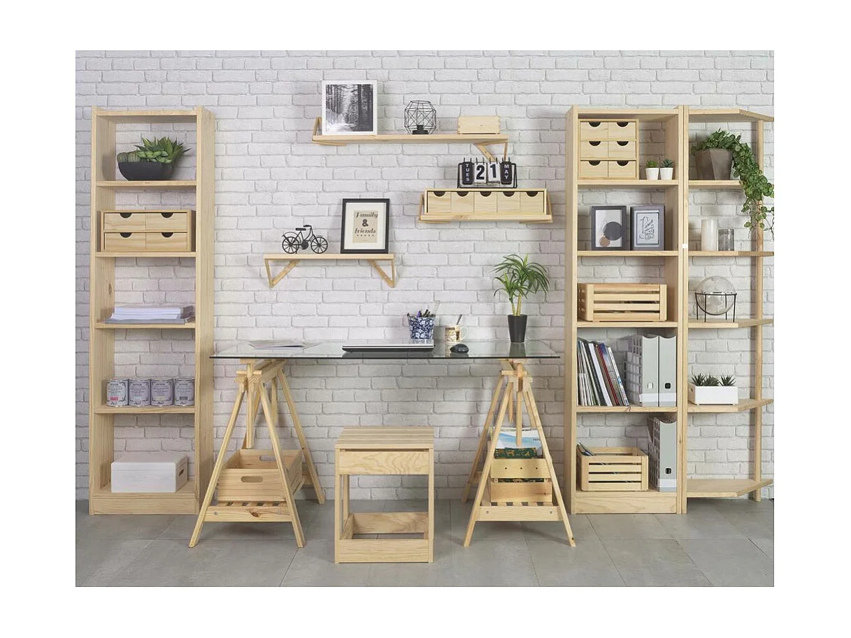 Etagère d'angle en pin brut Gala 6 tablettes