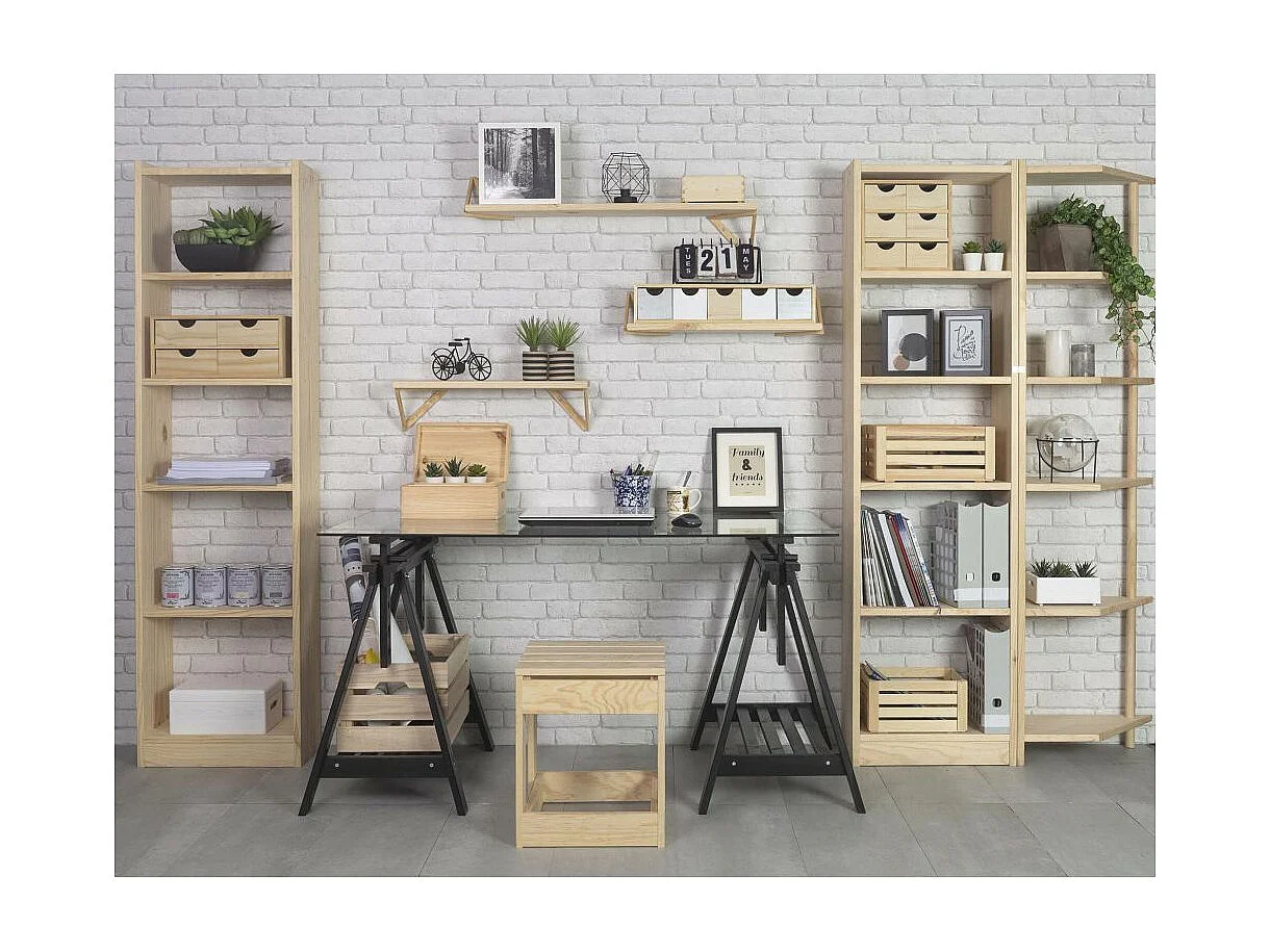 Etagère d'angle en pin brut Gala 6 tablettes