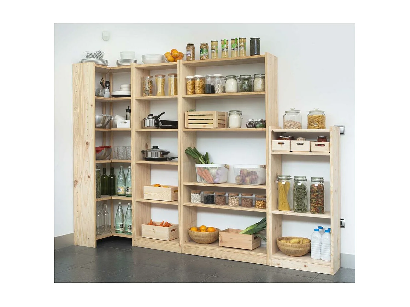 Etagère d'angle en pin brut Gala 6 tablettes