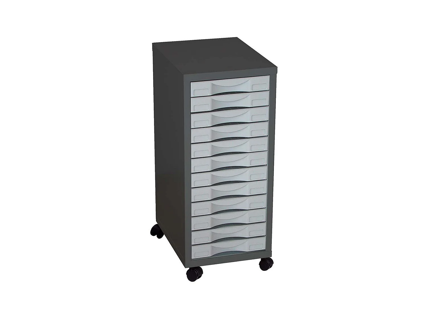 Rangement sur roulettes 12 tiroirs en acier Anthracite et Gris