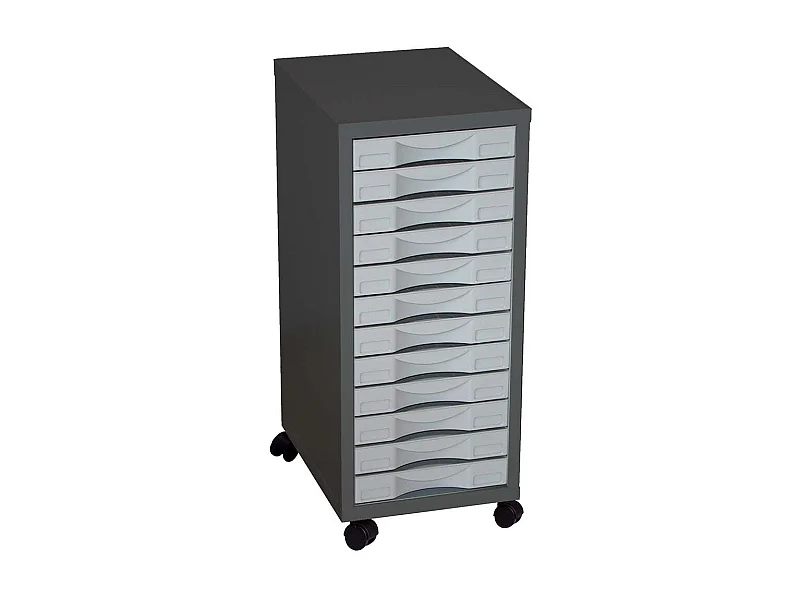 Rangement sur roulettes 12 tiroirs en acier Anthracite et Gris