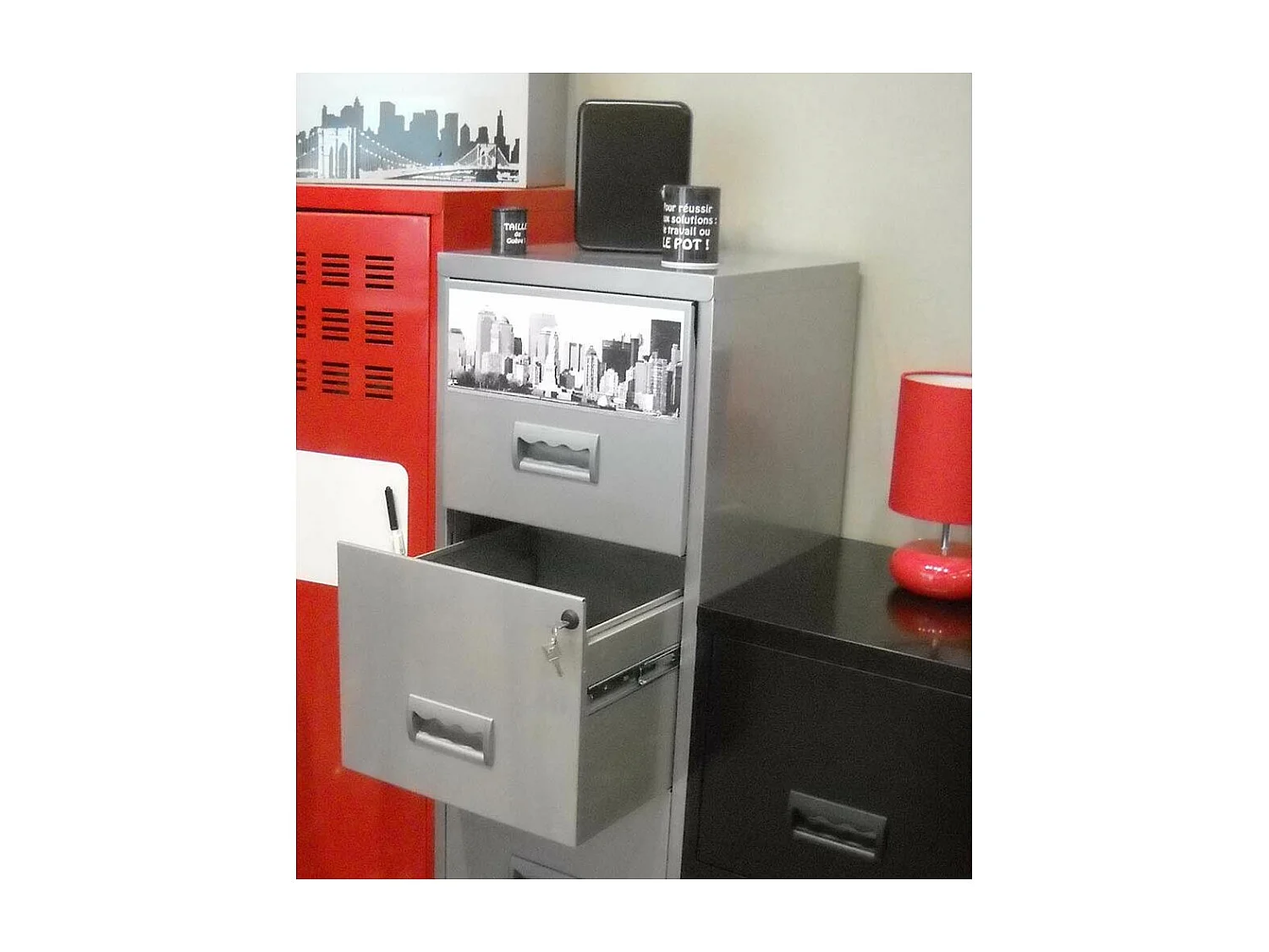 Colonne de rangement en acier 3 grands tiroirs Alu