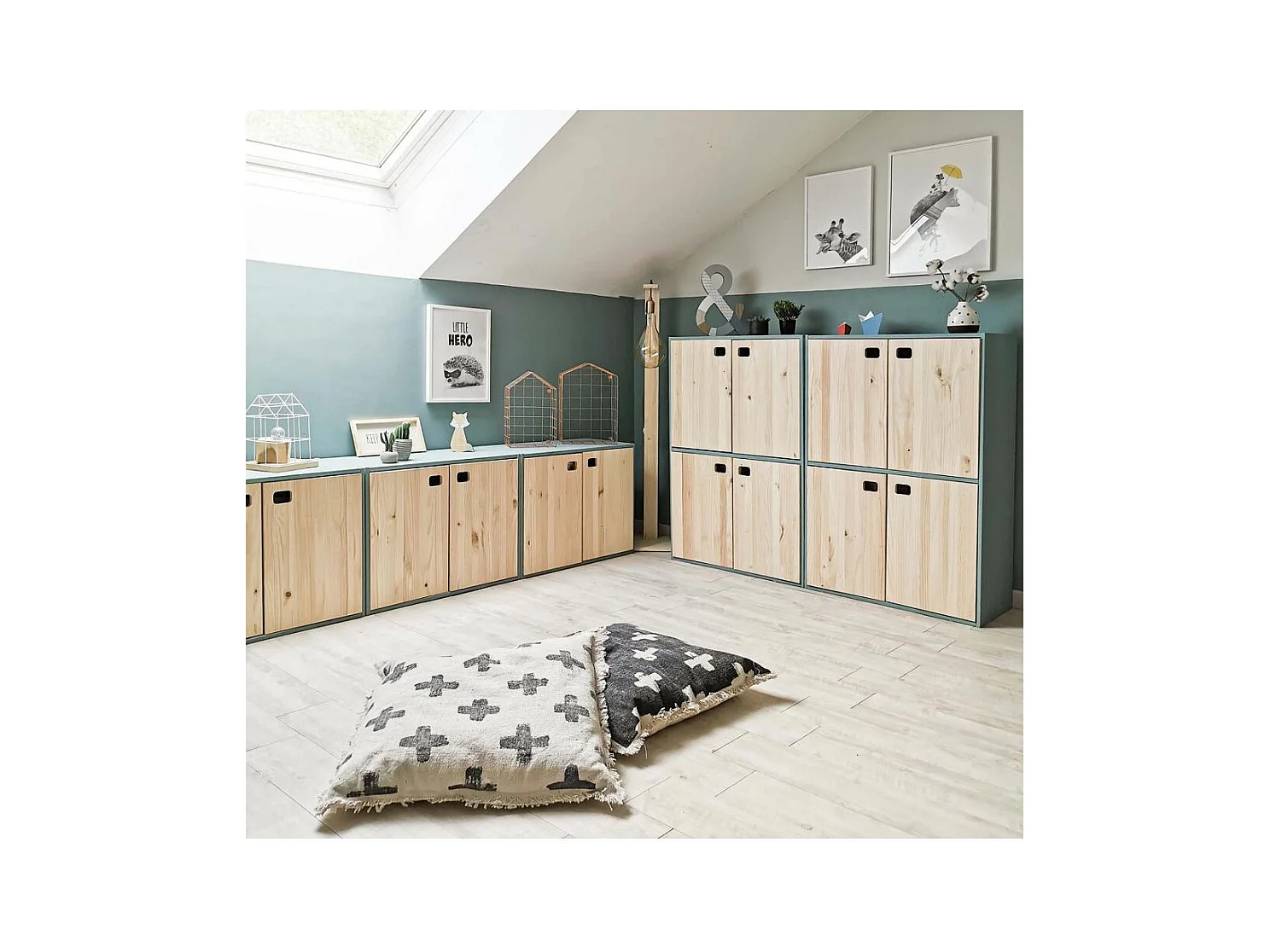 Armoire en pin brut 2 portes 3 tablettes Dinamic