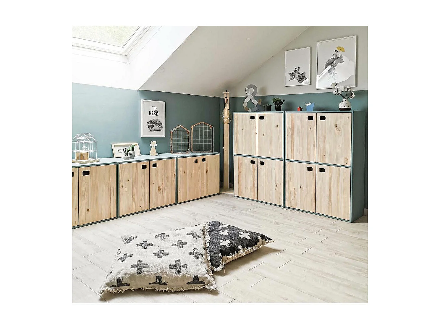 Armoire en pin brut 2 portes 3 tablettes Dinamic