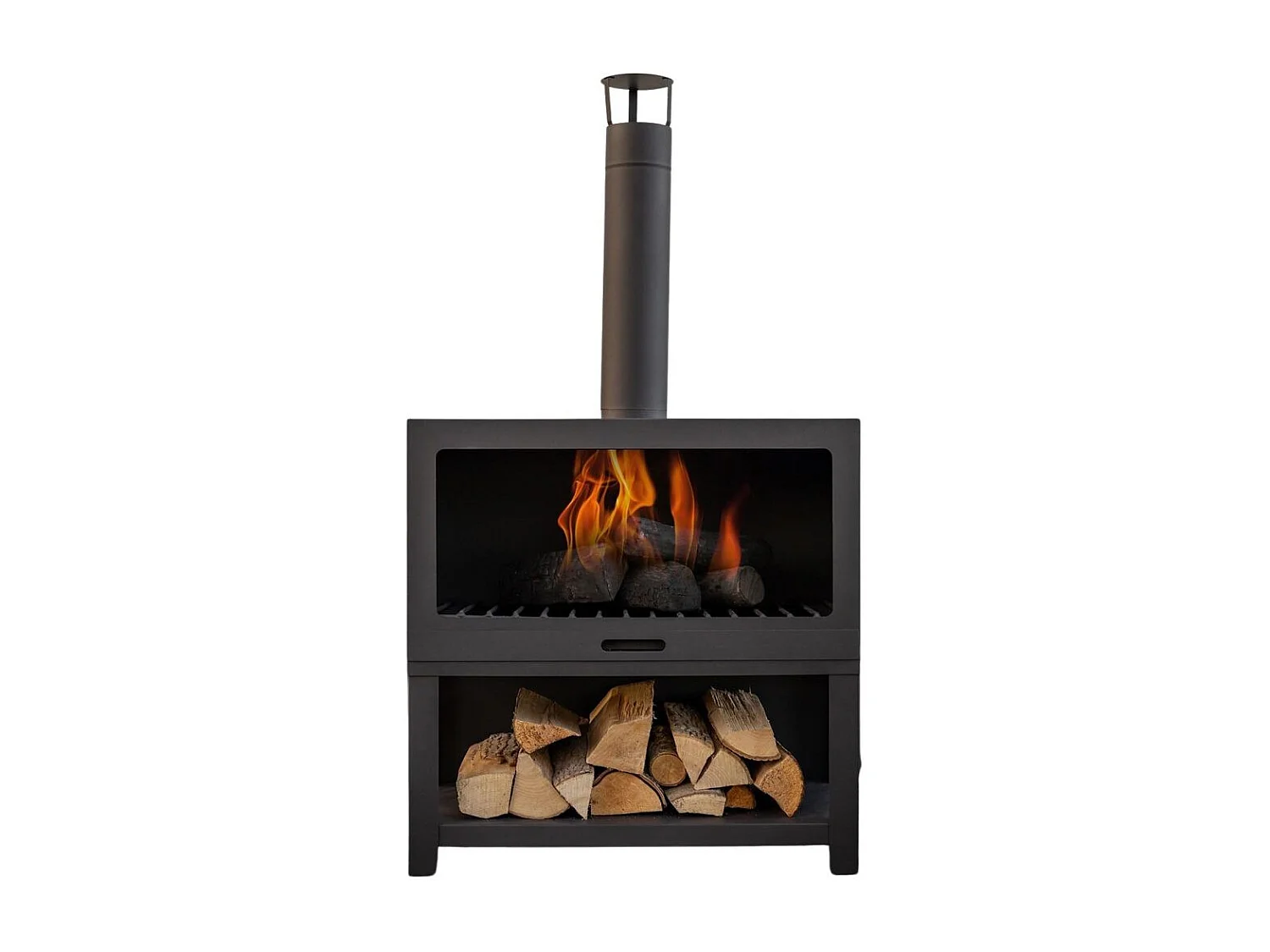 Cheminée d'extérieur avec bûcher intégré