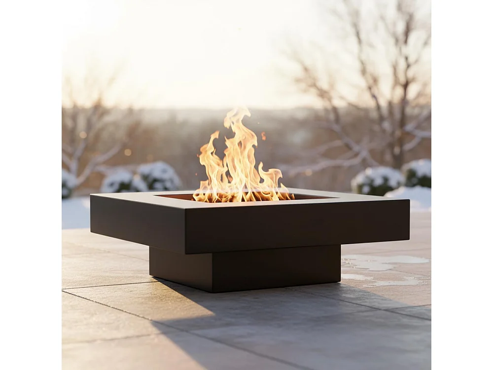 Brasero de jardin carré BACHACHE en acier-60 cm-Acier noir sablé---Acier noir sablé