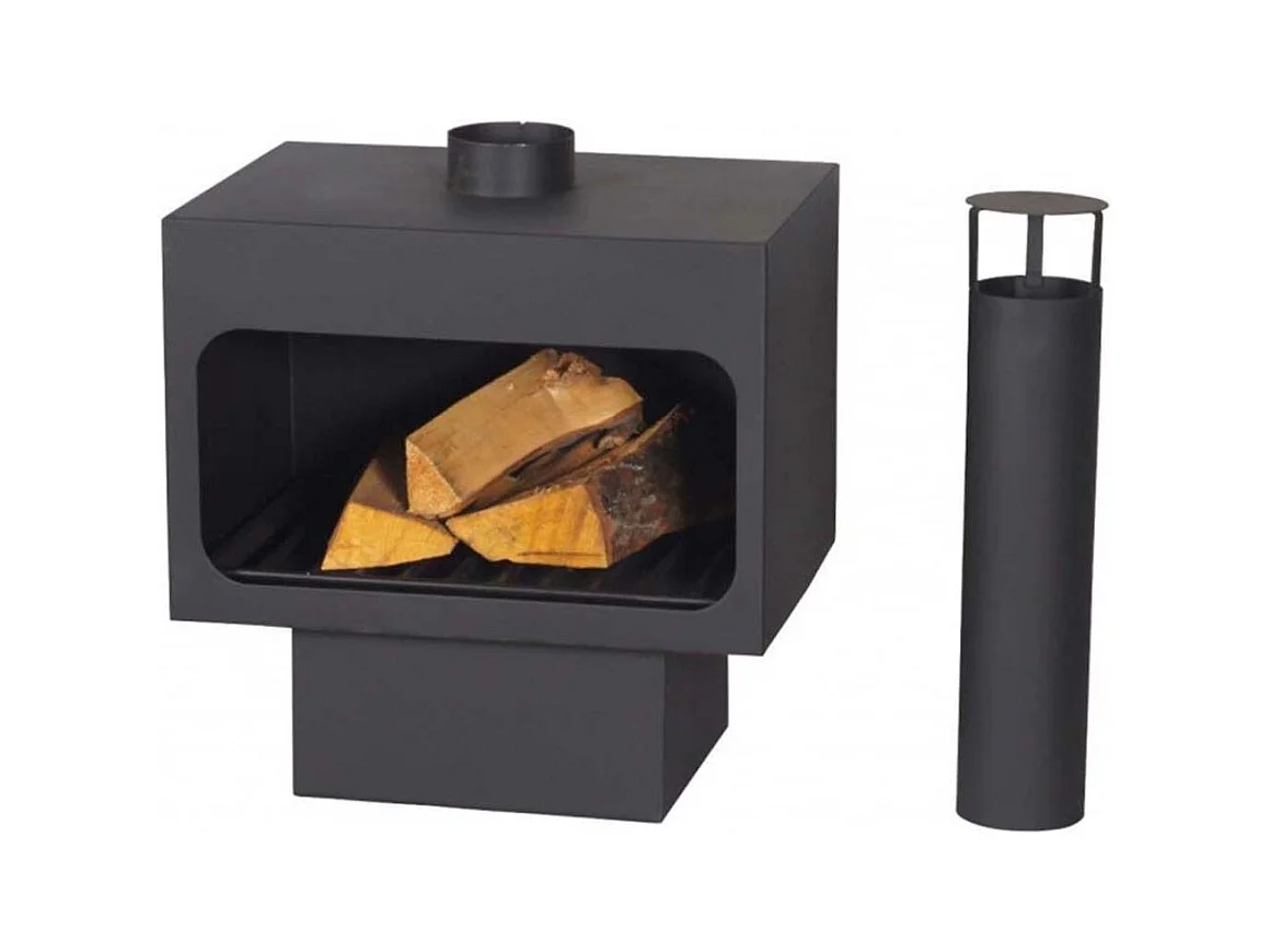 Cheminée d'extérieur cylindrique en acier noir BALI 100x40 cm