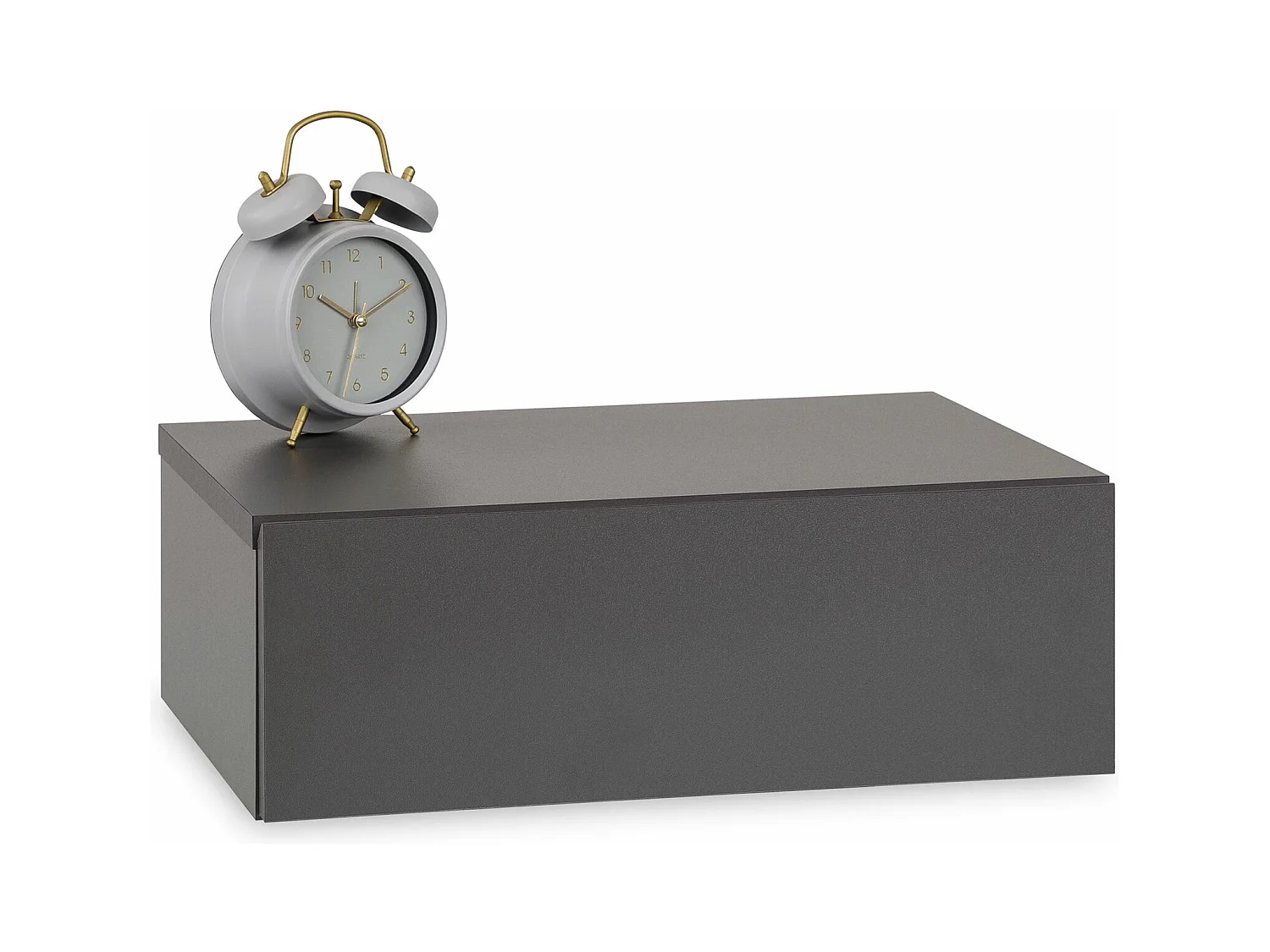 Chevet suspendu OCEANE, étagère murale avec 1 tiroir sans poignée, en bois gris mat