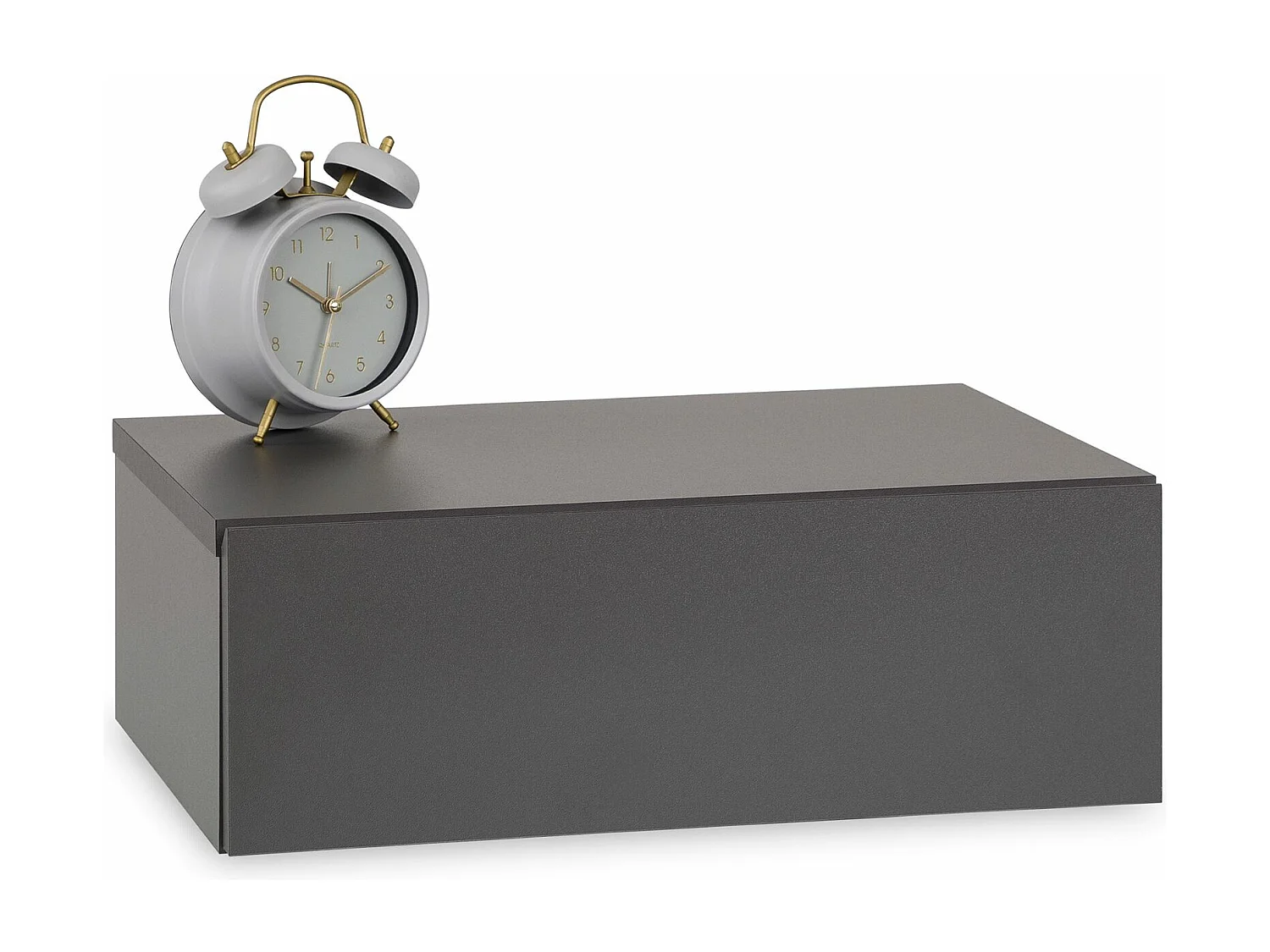 Chevet suspendu OCEANE, étagère murale avec 1 tiroir sans poignée, en bois gris mat