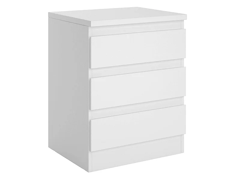 Table de chevet BURGOS, commode table de nuit avec 3 tiroirs sans poignée, en mélaminé blanc mat