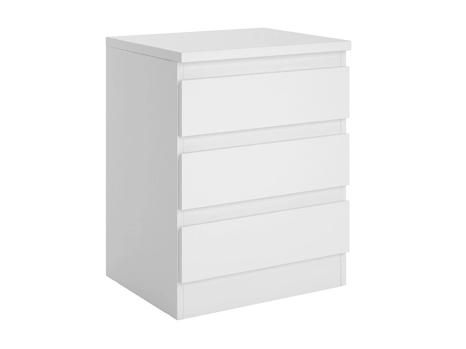 Table de chevet BURGOS, commode table de nuit avec 3 tiroirs sans poignée, en mélaminé blanc mat