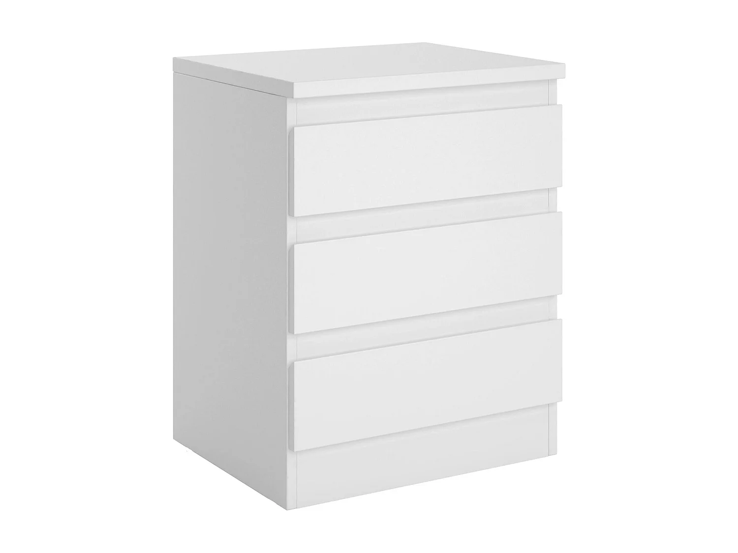Table de chevet BURGOS, commode table de nuit avec 3 tiroirs sans poignée, en mélaminé blanc mat