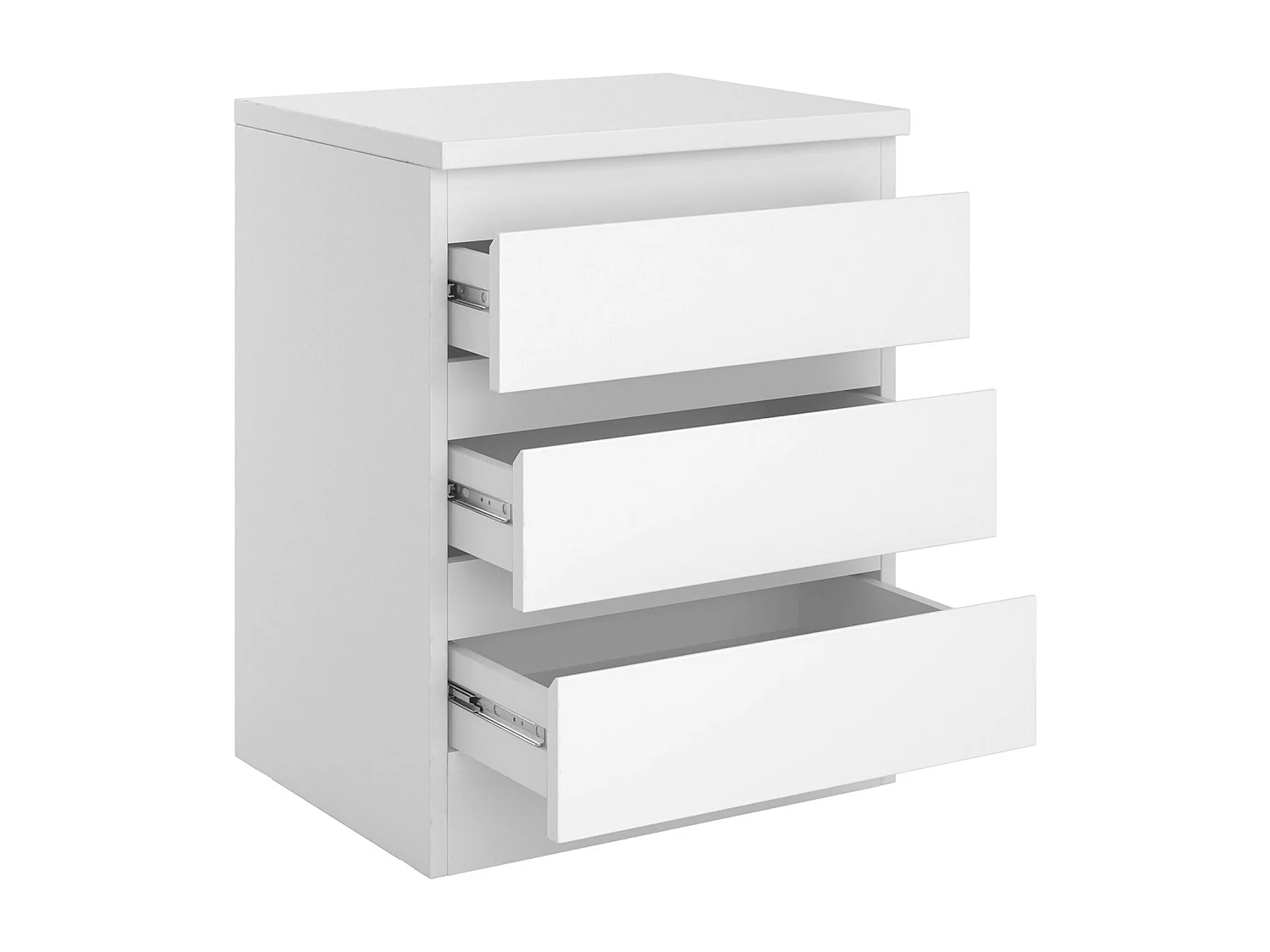 Table de chevet BURGOS, commode table de nuit avec 3 tiroirs sans poignée, en mélaminé blanc mat