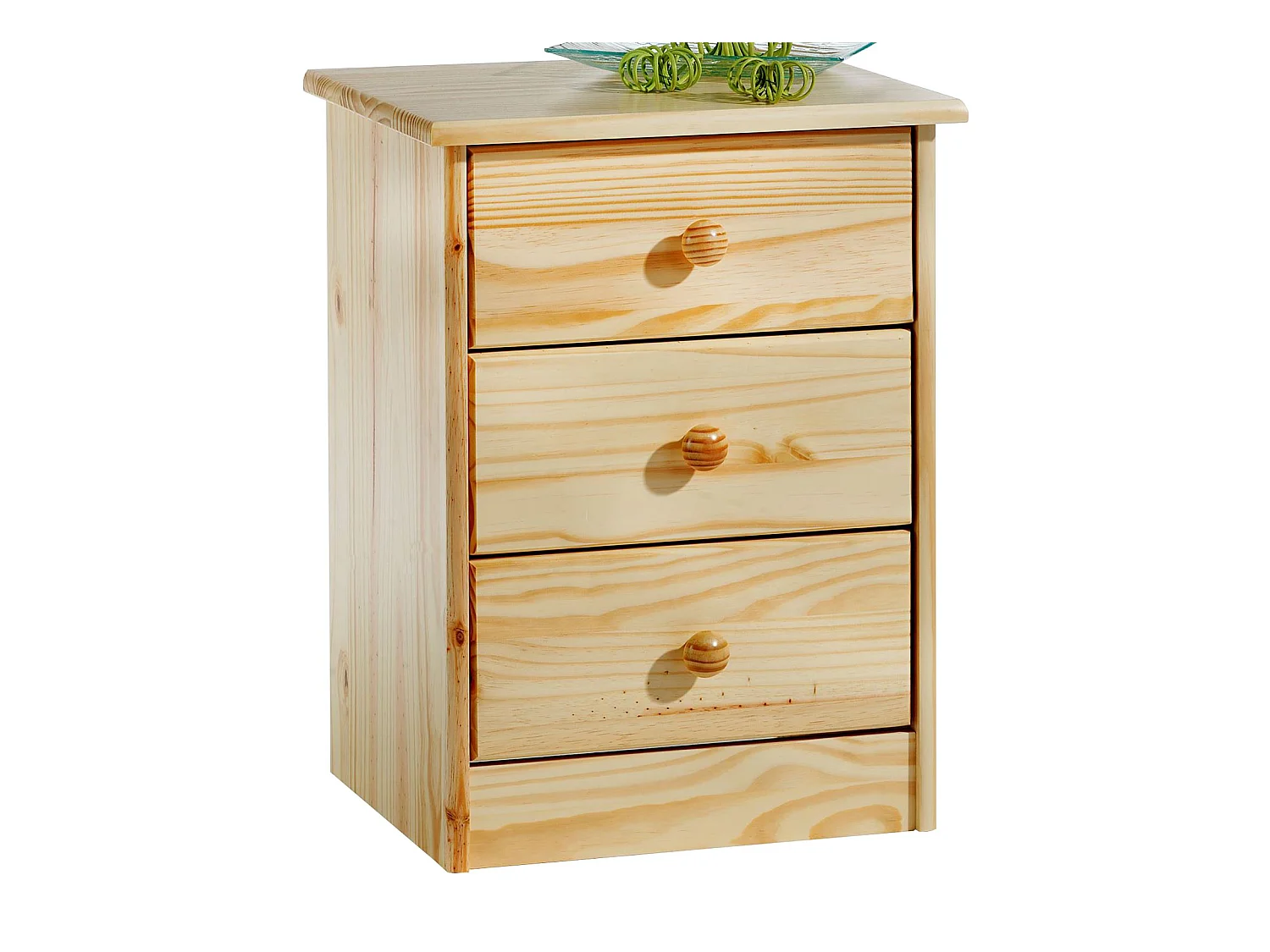 Table de chevet RONDO table de nuit avec 3 tiroirs en pin massif vernis naturel